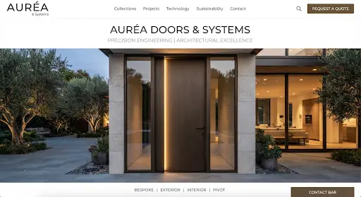 Matte dark bronze anodized aluminium exterior door with a recessed LED light strip.