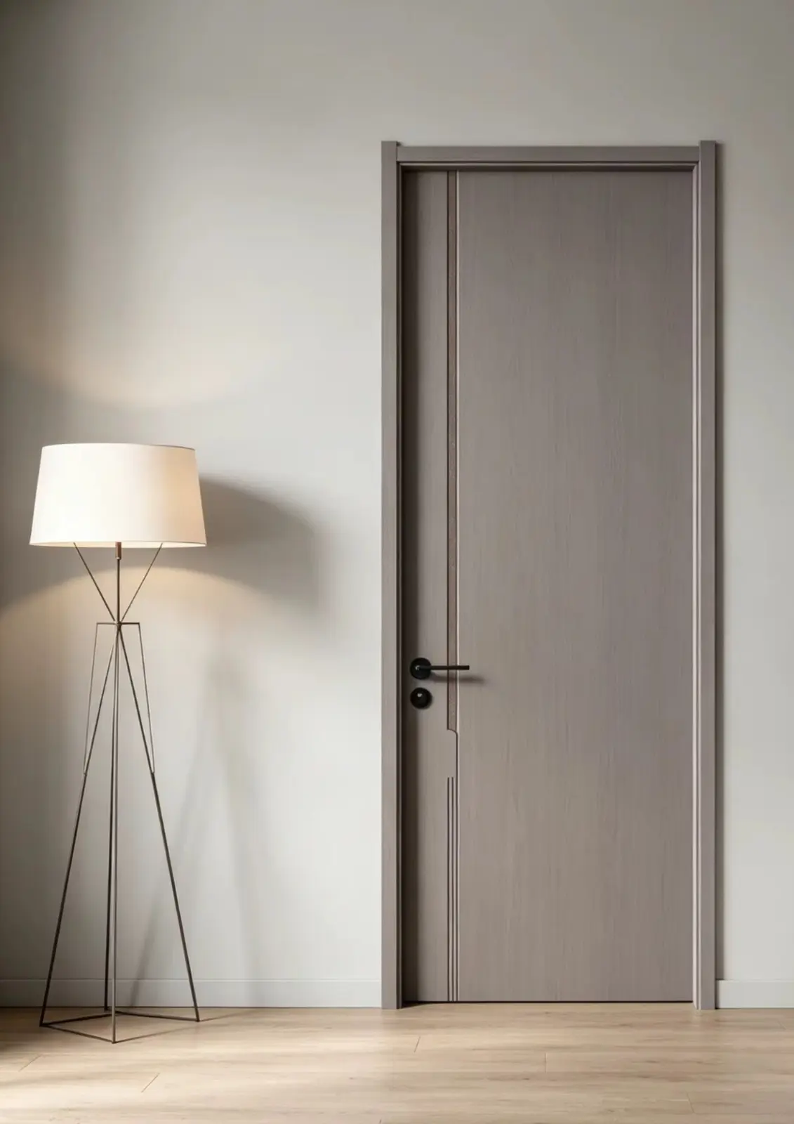 Bathroom WPC door installation in a contemporary wet room.